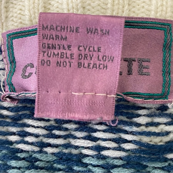 Vintage Concrete Men’s Knit Winter Sweater XL 20 Teal Blue White Geometrical. - Picture 9 of 10